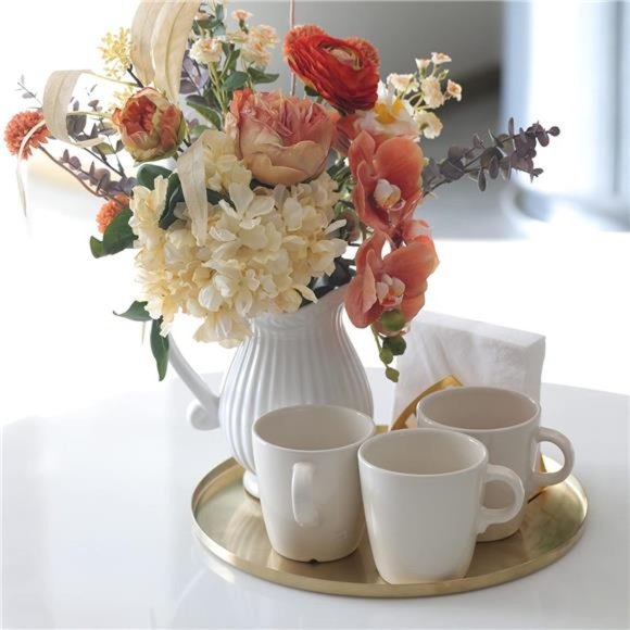 Gold Tray Serving Platter,Circle Metal DecorativeTray for Vanity Counter Kitchen - Picture 2 of 8